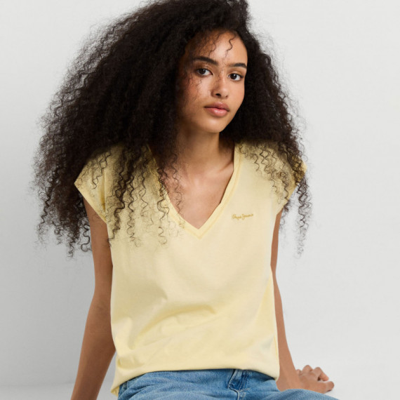 Pepe Jeans Camiseta clásica con cuello en V PL5000241-011