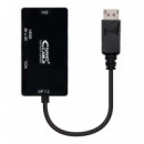 Cable Conversor Nanocable DisplayPort a VGA/DVI/HDMI 3 en 1 Negro 15cm