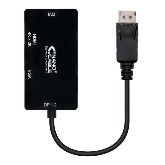 Cable Conversor Nanocable DisplayPort a VGA/DVI/HDMI 3 en 1 Negro 15cm