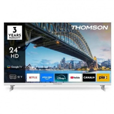 Televisor QLED Thomson de 24 Pulgadas Blanco | HD, Smart TV con Google TV, Wi-Fi, Bluetooth y 12V