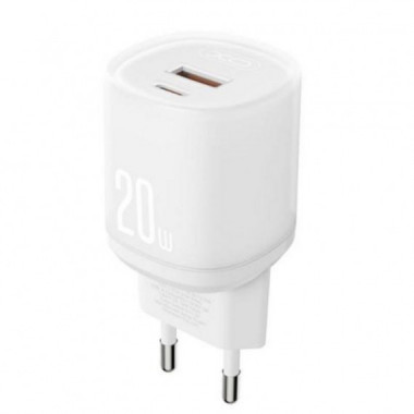 Cargador R&aacute;pido XO L144 USB-A / USB-C 20W Blanco para M&oacute;viles y Tablets