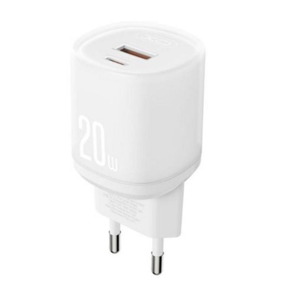 Cargador Rápido XO L144 USB-A / USB-C 20W Blanco para Móviles y Tablets