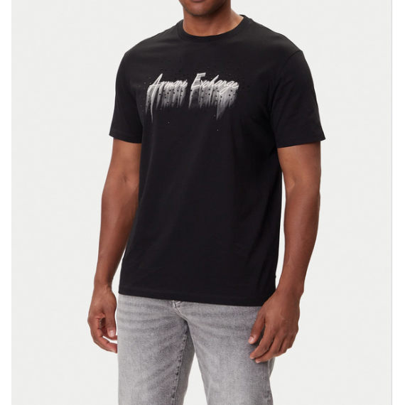 Camiseta Armani Exchange logotipo strass negra