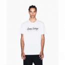 Camiseta Armani Exchange logotipo strass blanca