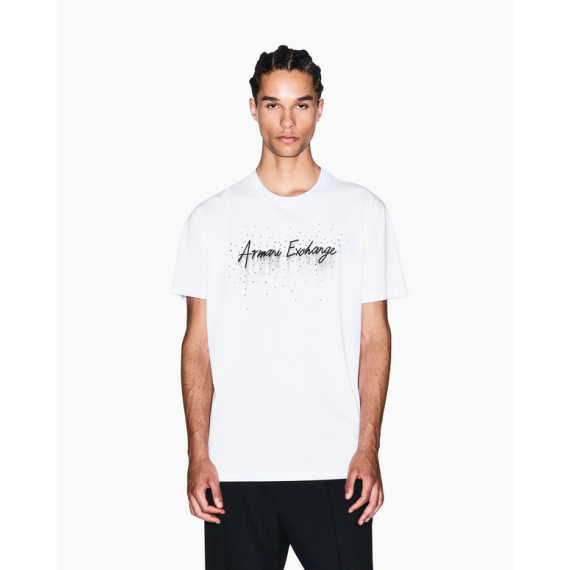 Camiseta Armani Exchange logotipo strass blanca