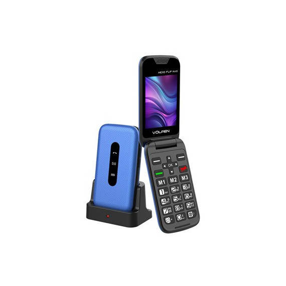 VOLFEN Telefono Movil NEXO Flip MAX Azul Dual Sim,Camara,Radio Fm, Linterna, Base Cargadora