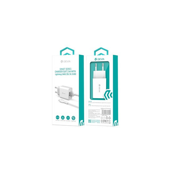 DEVIA Cargador 3.1AMP 2XUSB + Cable Lightning Blanco Lite 2 - Guanxe Atlantic Marketplace