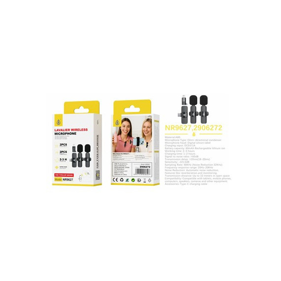 ONE PLUS Microfono Inalambrico Duo Lavalier de Solapa Tipo C y Adaptador Lightning  NR9627
