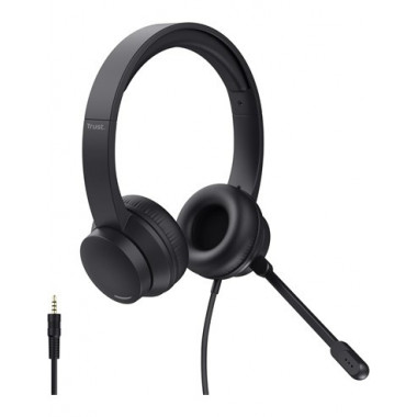 TRUST Auricular de Casco Con Microfono Para PC AYDA Con Cable Jack 3.5mm 1.8Mtrs Negro 25087