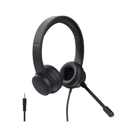 TRUST Auricular de Casco Con Microfono Para PC AYDA Con Cable Jack 3.5mm 1.8Mtrs Negro 25087