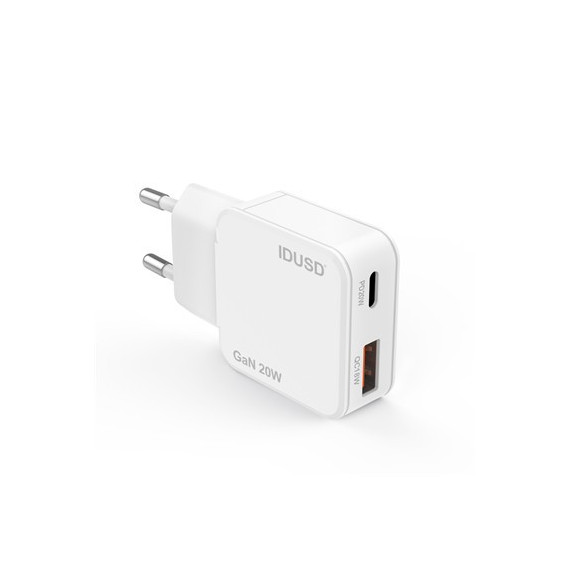 IDUSD Cargador Red Usb-A Y Tipo C GaN 20W D310B Blanco