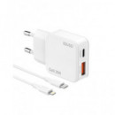 IDUSD Cargador Red Usb Y Tipo C 20W + Cable Datos Tipo C A Lightning Blanco D315B