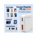 IDUSD Cargador Red Usb Y Tipo C 20W + Cable Datos Tipo C A Lightning Blanco D315B