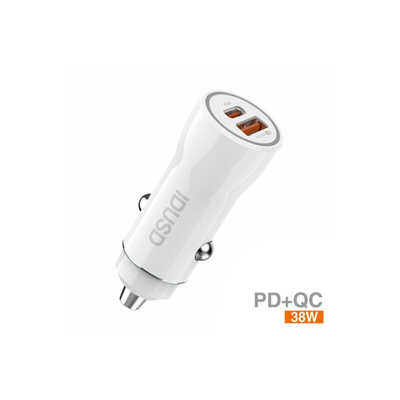 IDUSD Cargador Coche Con 1xUsb/1xTipo C 38W F50B Blanco