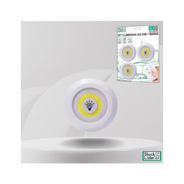 STOCK LIDER Pack 3 Lamparas Led COB+Mando A Pilas SL10775