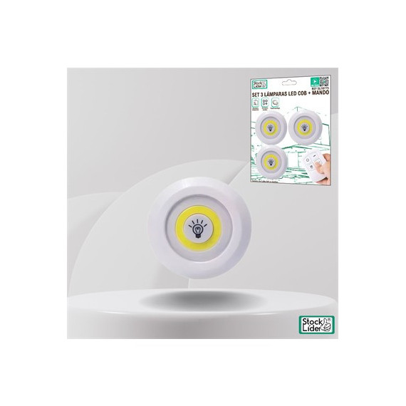 STOCK LIDER Pack 3 Lamparas Led COB+Mando A Pilas SL10775