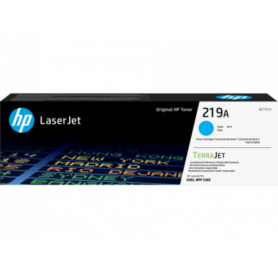 Tóner HP 219A Cian Original para LaserJet Pro 3202dw, 3302fdn, 3202dn (W2191A)