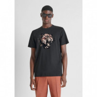 Camiseta Regular Fit de Punto de Algodón con Estampado de Tigre de ANTONY MORATO