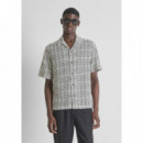 Camisa relaxed fit de mezcla de algodón con elaboración jacquard y estampado geométrico de Antony Morato