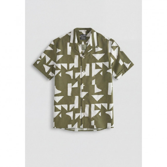Camisa regular straight fit «honululu» de mezcla de algodón y viscosa con estampado geométrico de Antony Morato