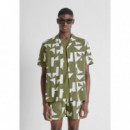 Camisa regular straight fit «honululu» de mezcla de algodón y viscosa con estampado geométrico de Antony Morato
