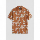 Camisa regular straight fit «honululu» de mezcla de algodón y viscosa con estampado geométrico de Antony Morato