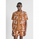 Camisa regular straight fit «honululu» de mezcla de algodón y viscosa con estampado geométrico de Antony Morato