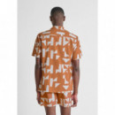 Camisa regular straight fit «honululu» de mezcla de algodón y viscosa con estampado geométrico de Antony Morato