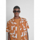 Camisa regular straight fit «honululu» de mezcla de algodón y viscosa con estampado geométrico de Antony Morato
