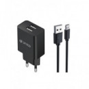 UNICO Cargador Red 2xUsb+Cable Datos Lightning HC1165 Negro 2.4A fireproof material