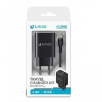 UNICO Cargador Red 2xUsb+Cable Datos Lightning HC1165 Negro 2.4A fireproof material