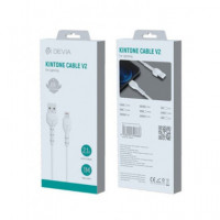 DEVIA Cable Datos Lightning a USB a 2.4A 1MTR Blanco Kintone Series
