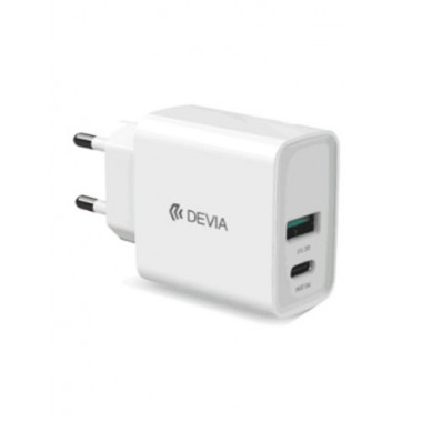 DEVIA Cargador Red Tipo C Y Usb A 20W PD+QC 5V 3A