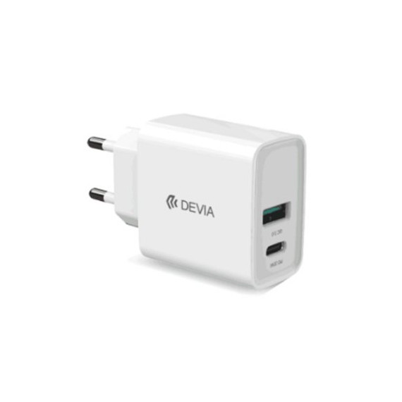 DEVIA Cargador Red Tipo C Y Usb A 20W PD+QC 5V 3A