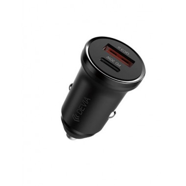 DEVIA Cargador Coche TIpo C+Usb A 30W Negro