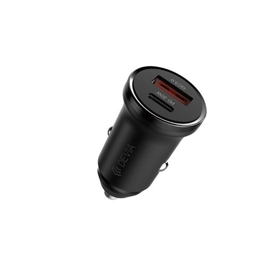 DEVIA Cargador Coche TIpo C+Usb A 30W Negro