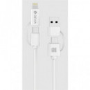 DEVIA Cable Datos Tipo C M/M Con Adaptador LIghtning y Usb A 60W 1.2Mtrs Blanco