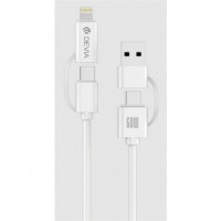 DEVIA Cable Datos Tipo C M/m con Adaptador Lightning y USB a 60W 1.2MTRS Blanco