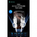 DEVIA Cable Datos Tipo C M/M Con Adaptador LIghtning y Usb A 60W 1.2Mtrs Blanco