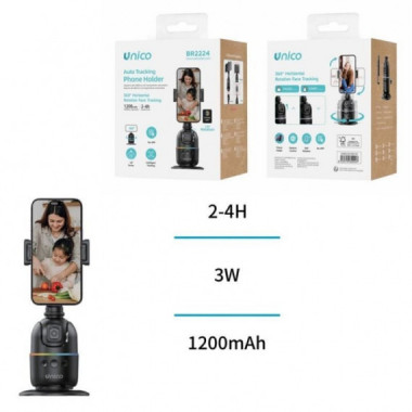 UNICO Gimbal BR2224 Auto Tracking 360&ordm; Seguimiento Facial Soporte Movil 1200MAH Negro