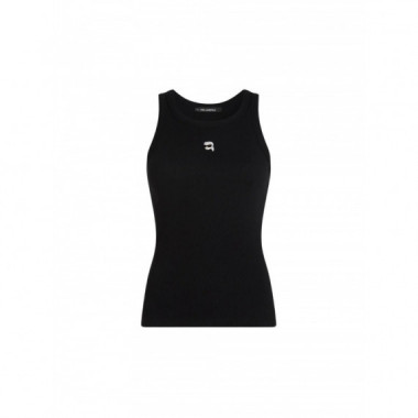 KARL LAGERFELD - Ikon Ribbed Tank Top - 999 - B2W17099/999