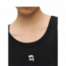KARL LAGERFELD - Ikon Ribbed Tank Top - 999 - B2W17099/999