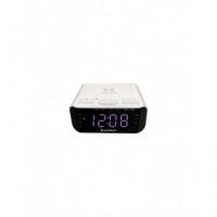 Radio Despertador SUNSTECH FRD50 con Carga Inalámbrica BLUETOOTH Fm y Altavoz 3W Blanco