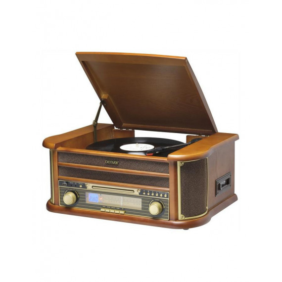 Tocadiscos Denver MCR-50MK3 con Radio AM/FM, Casete y USB de Madera