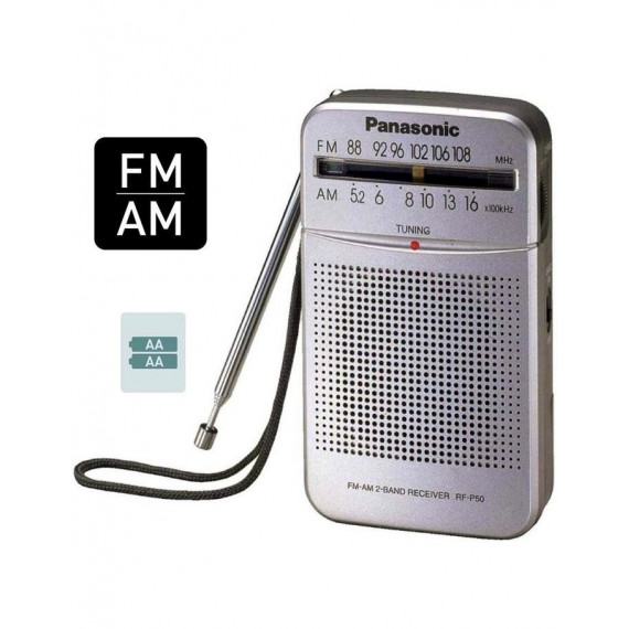 Radio de Bolsillo Panasonic RF-P50D, Analógica AM/FM, Pilas, Color Plata