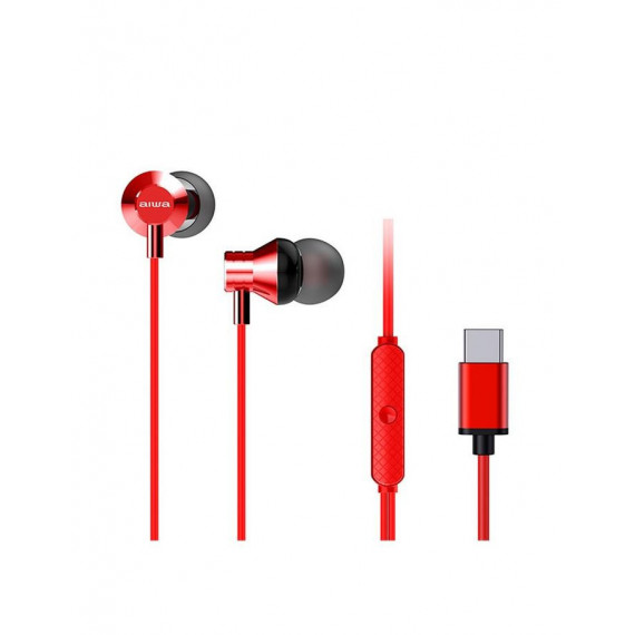 Auriculares Intra-auditivos Estéreo AIWA ESTM-50USB-C con Micrófono y Control Remoto, Color Rojo