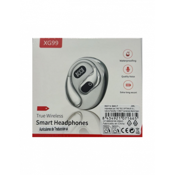 Auricular Traductor XG99 OWS, Bluetooth 5.4 Inalámbrico Deportivo, Color Blanco