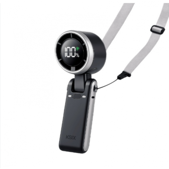 Ventilador Ksix Portátil Plegable 180º AirGo Flex 5 Velocidades Colgante Pantalla LED USB-C Negro BVENTGO03