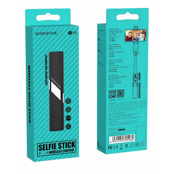 Palo Selfie Stick Inalámbrico Borofone BY4 Plug & Play Flexible/Portable Negro