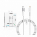 Cable de Carga Rápida Accetel 30W USB-C a Lightning Nylon Trenzado Plata 1M CU2933